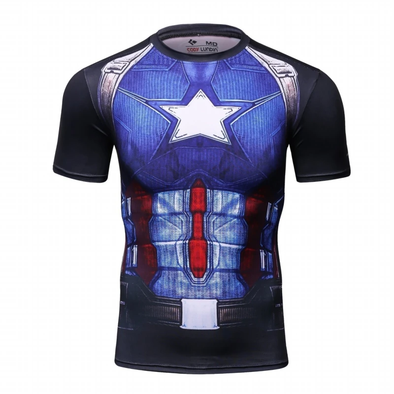 Red Plume Men's Film Super-Hero Series Compression Sports Shirt Skin Running Short Sleeve Tee