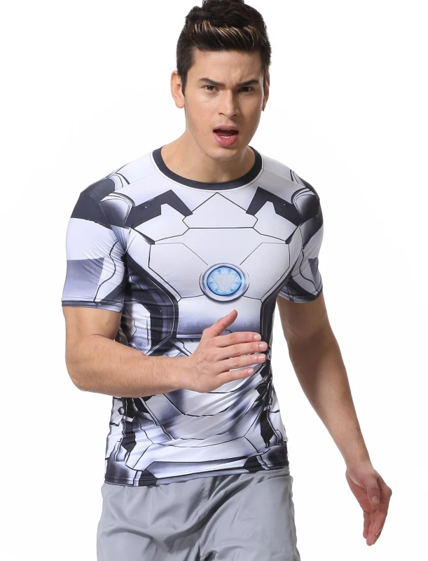 Red Plume Men's Film Super-Hero Series Compression Sports Shirt Skin Running Short Sleeve Tee