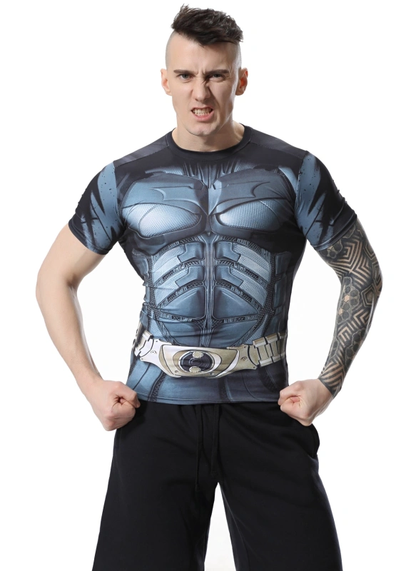 Red Plume Men's Film Super-Hero Series Compression Sports Shirt Skin Running Short Sleeve Tee