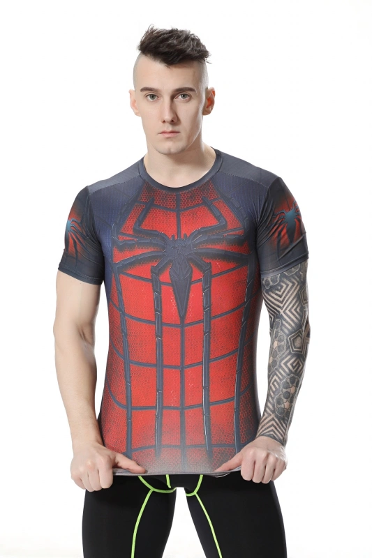 Red Plume Men's Film Super-Hero Series Compression Sports Shirt Skin Running Short Sleeve Tee