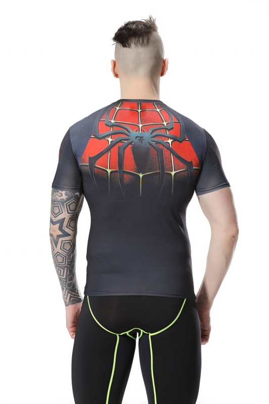 Red Plume Men's Film Super-Hero Series Compression Sports Shirt Skin Running Short Sleeve Tee