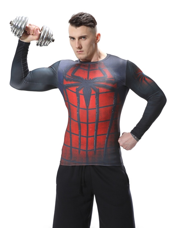 Red Plume Men's Film Super-Hero Series Compression Sports Shirt Skin Running Long Sleeve Tee