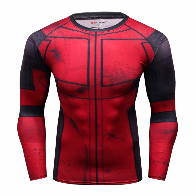 Red Plume Men's Film Super-Hero Series Compression Sports Shirt Skin Running Long Sleeve Tee
