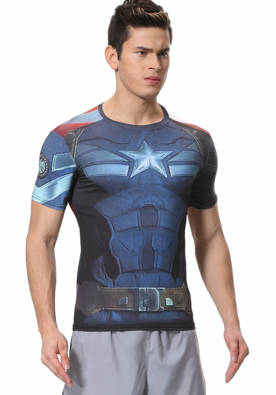 Men's Super-Hero Batman Spiderman American Captain Panther punisher Iron man Superman Sports Shirt Running Short Sleeve Tee