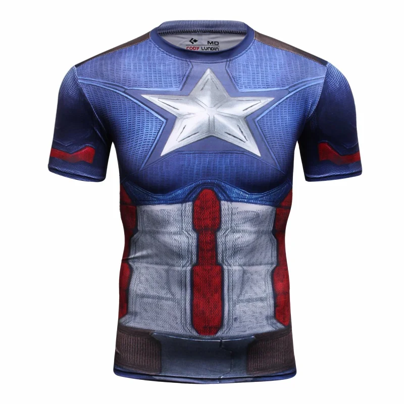 Men's Super-Hero Batman Spiderman American Captain Panther punisher Iron man Superman Sports Shirt Running Short Sleeve Tee