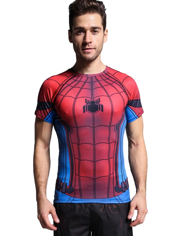 Men's Super-Hero Batman Spiderman American Captain Panther punisher Iron man Superman Sports Shirt Running Short Sleeve Tee