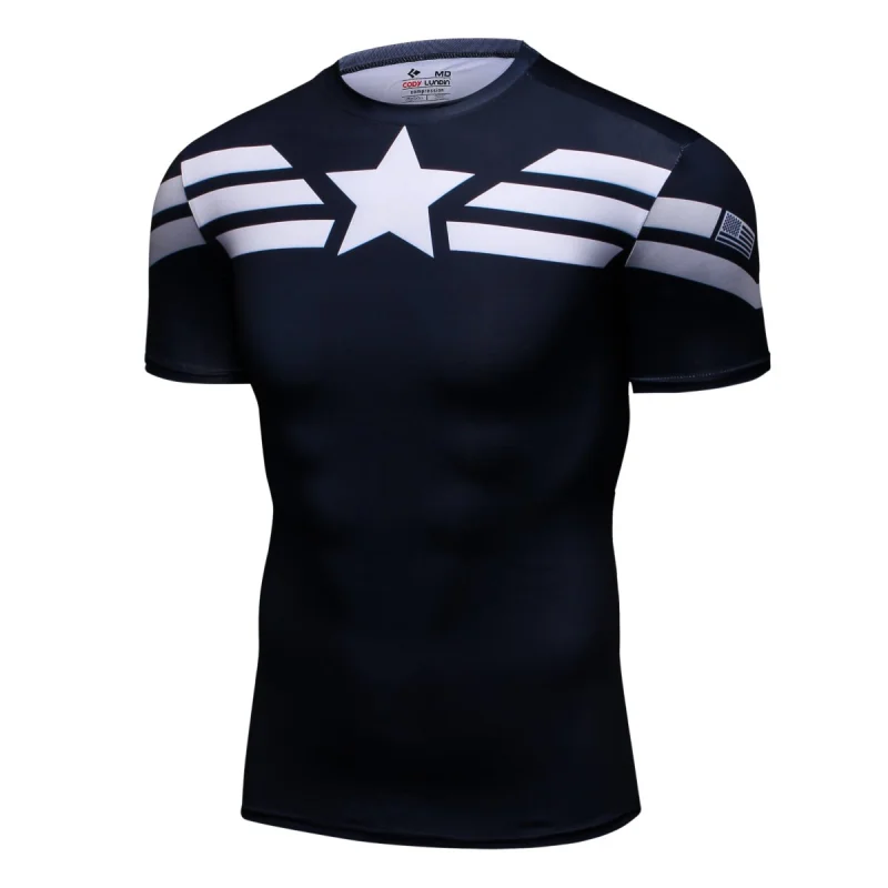 Men's Super-Hero Batman Spiderman American Captain Panther punisher Iron man Superman Sports Shirt Running Short Sleeve Tee