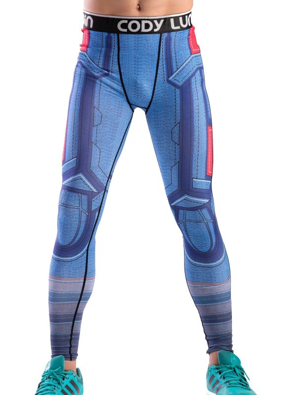 Red Plume Men's Compression Elastic Tight Leggings Sport Warrior Printing Pants