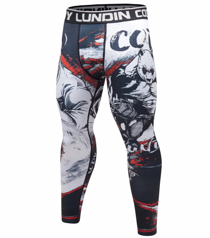 Men's Compression Elastic Tight Leggings Sport Leader Printing Pants