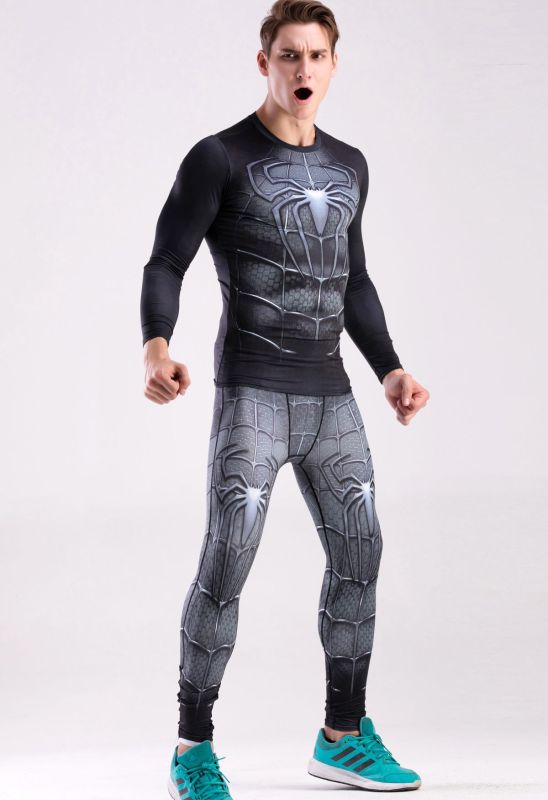 Men Compression Long Sleeve Base Layer Shirts, Spider Tee for Sport
