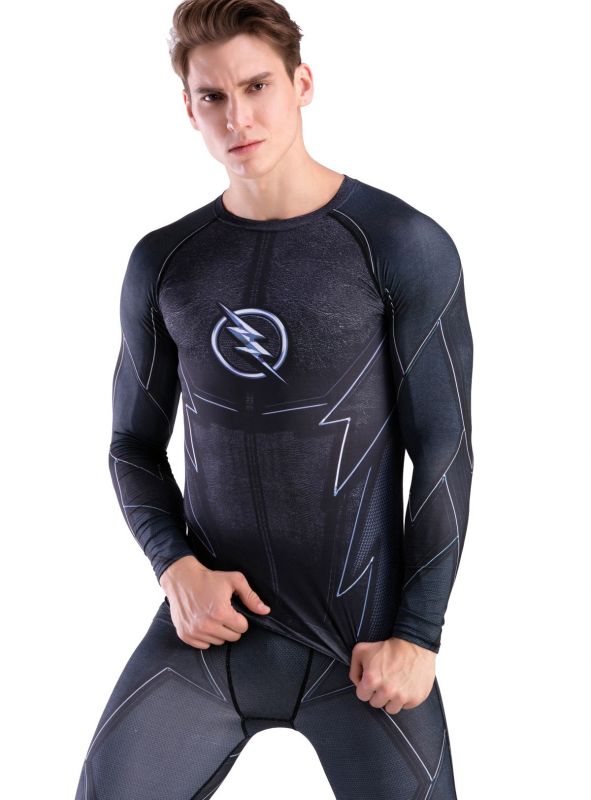 Men's Compression Sports Shirt Cool Lightning/Flash Running Long Sleeve Tee