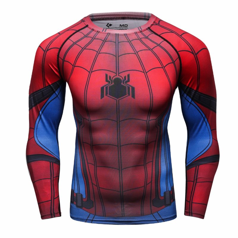 Men Cool Dry Compression Long Sleeve Base Layer Shirts, Spider Tee