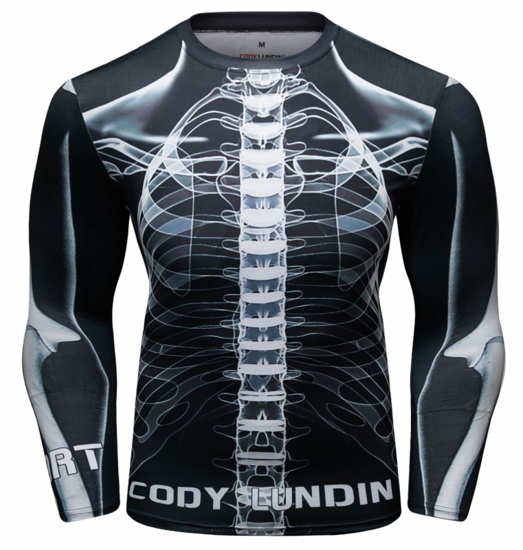 Men's Compression 3D Printing Tight-Fitting Tee Sport Running Quick Drying Long Sleeve T Shirt