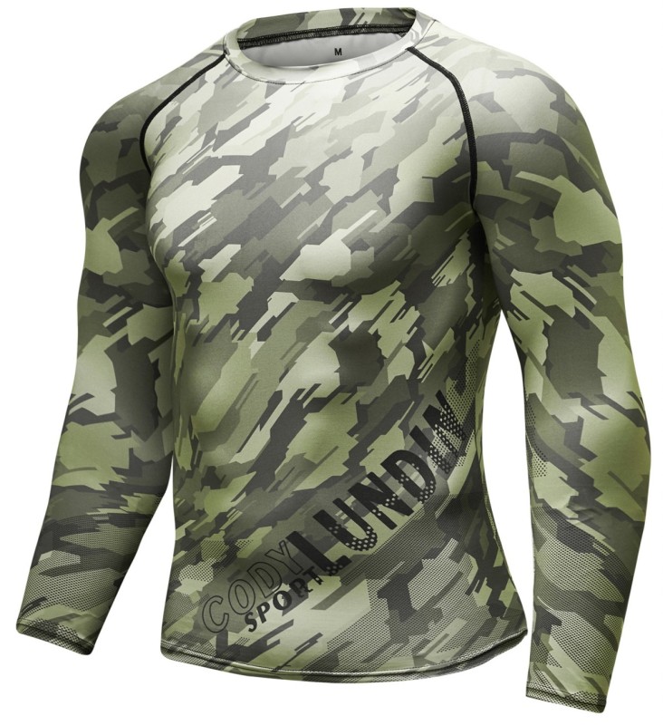 Men's Compression 3D Printing Tight-Fitting Tee Sport Running Quick Drying Long Sleeve T Shirt