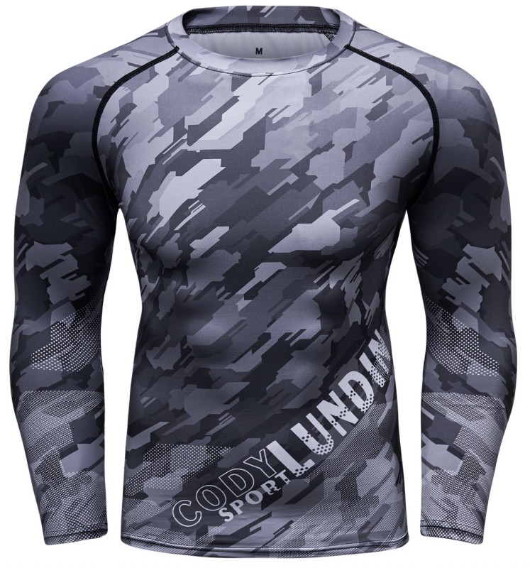 Men's Compression 3D Printing Tight-Fitting Tee Sport Running Quick Drying Long Sleeve T Shirt