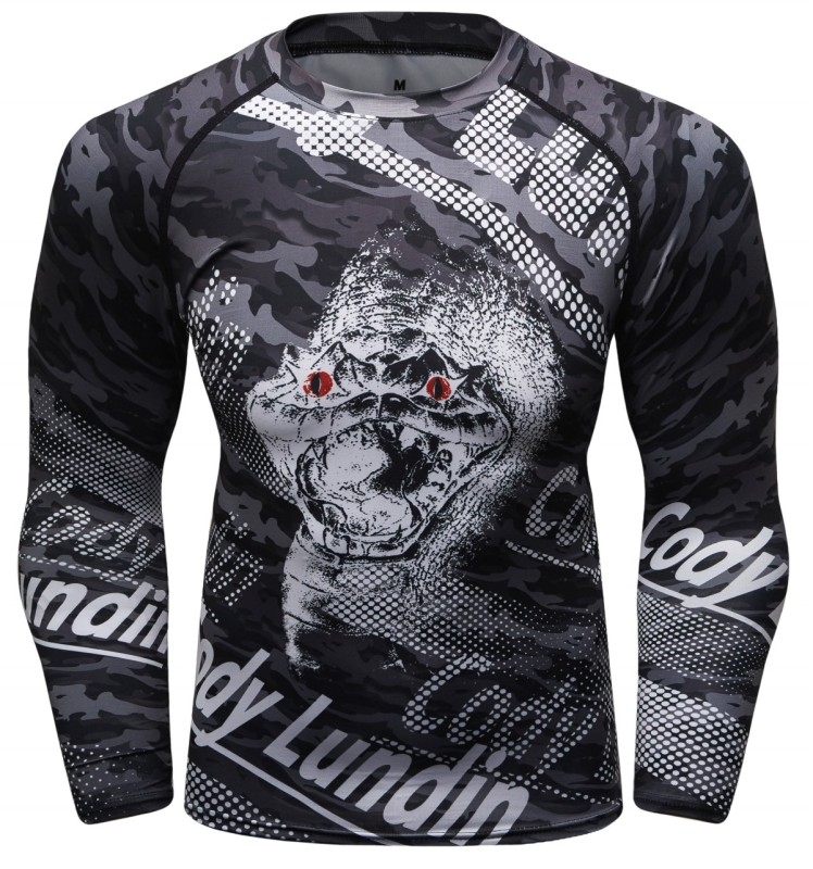 Men's Compression Shirts Fitness Long Sleeve Tees 3D Graphic Digital Print T-Shirt Running Tops