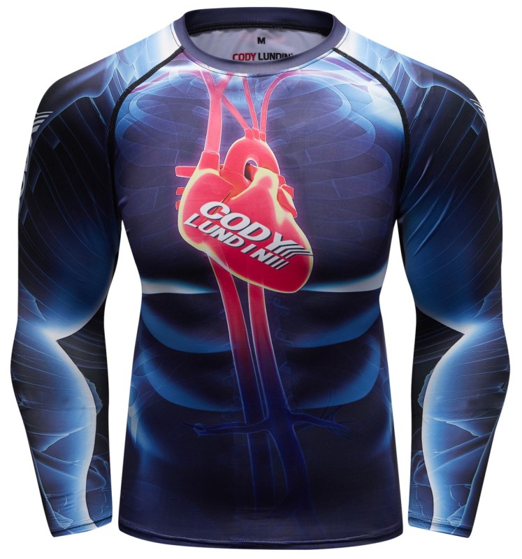 Men's Compression 3D Printing Tight-Fitting Tee Sport Running Quick Drying Long Sleeve T Shirt