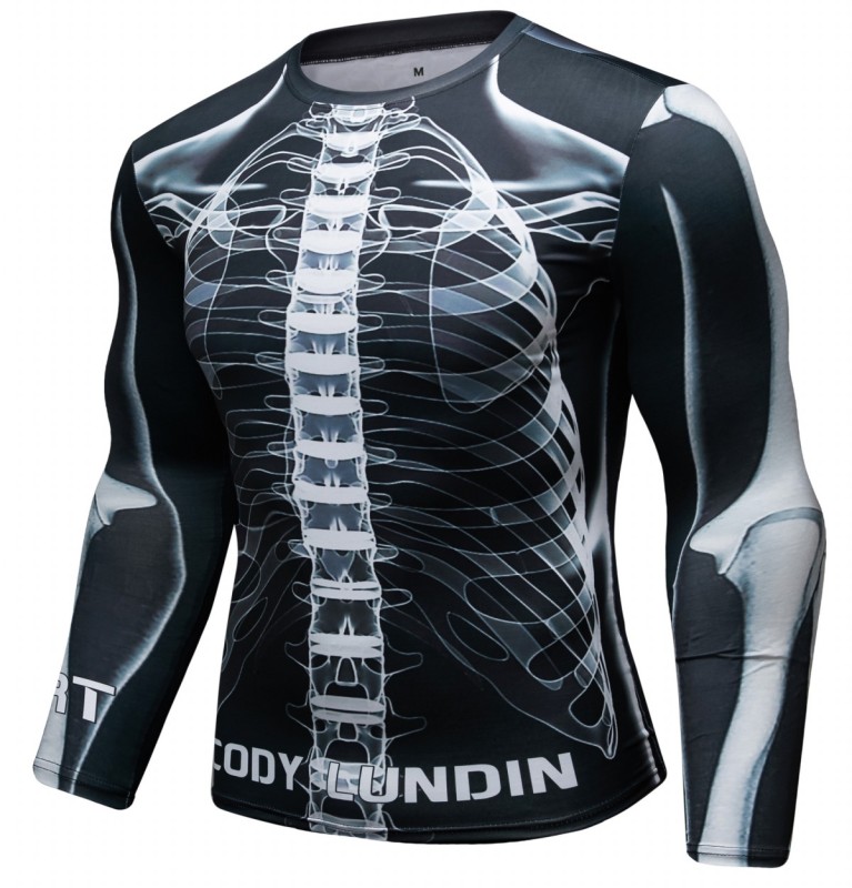 Men's Compression 3D Printing Tight-Fitting Tee Sport Running Quick Drying Long Sleeve T Shirt