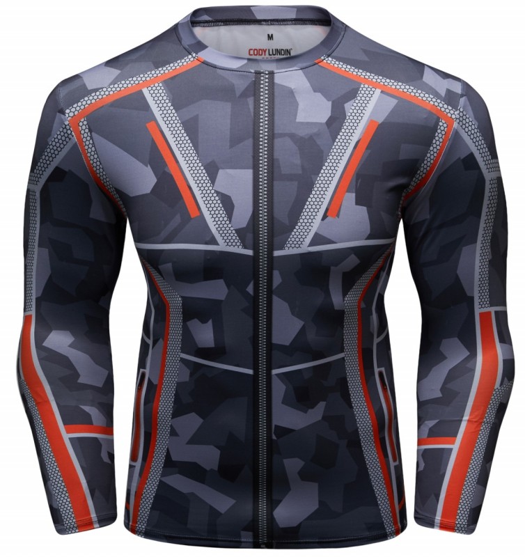 Men's Compression 3D Printing Tight-Fitting Tee Sport Running Quick Drying Long Sleeve T Shirt