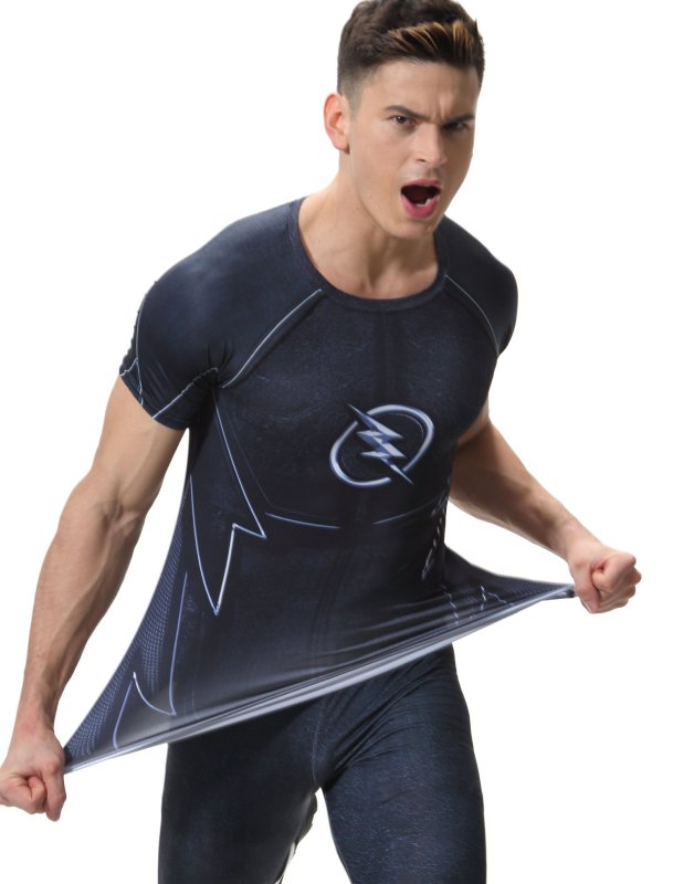 Men's Compression Sport T-Shirt Tight Fitness Shirt Lightning Armor Sports Short Sleeve