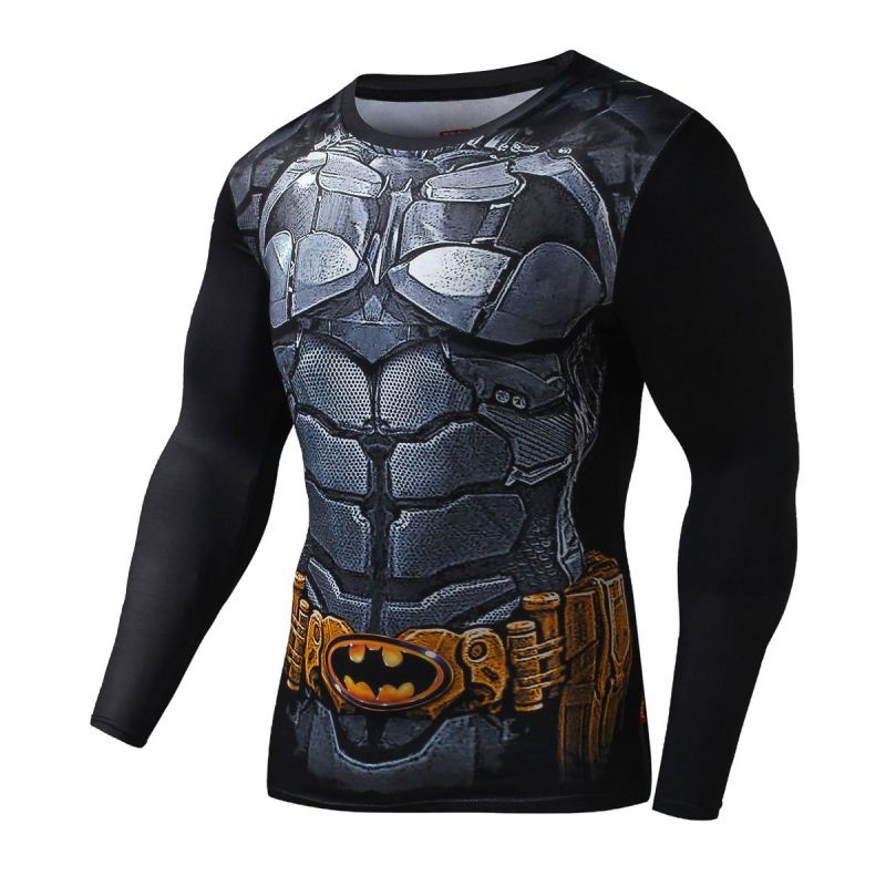 Men's Compression Sports Shirt Cool 3D Bat Long Sleeve Tee