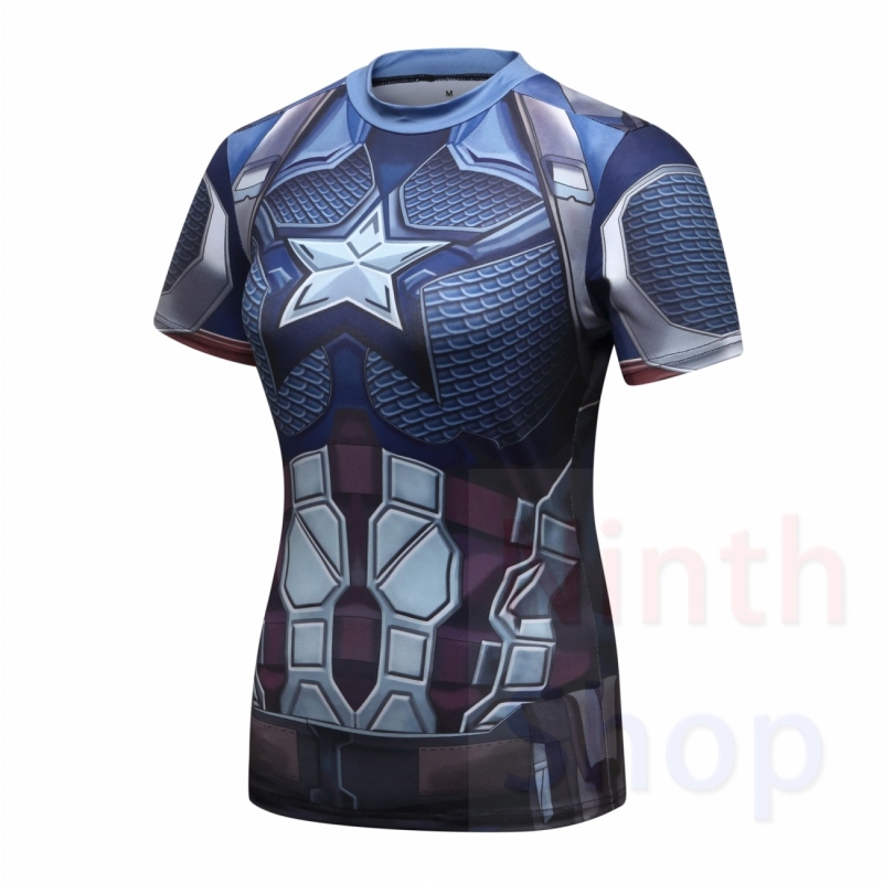 Women's Compression Sports Short-Sleeve T-Shirt Captain America Shirts Quick Dry T-Shirt Top Fitness Training T-Shirt