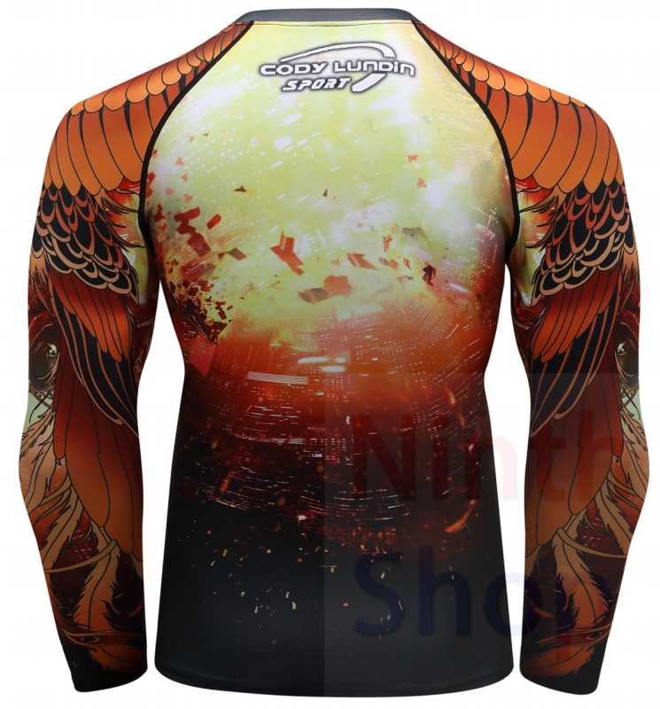 Men's Long Sleeve MMA Flame Phoenix Nirvana Sports Tights  Compression Quick-Dry Functional Long Sleeve Tee