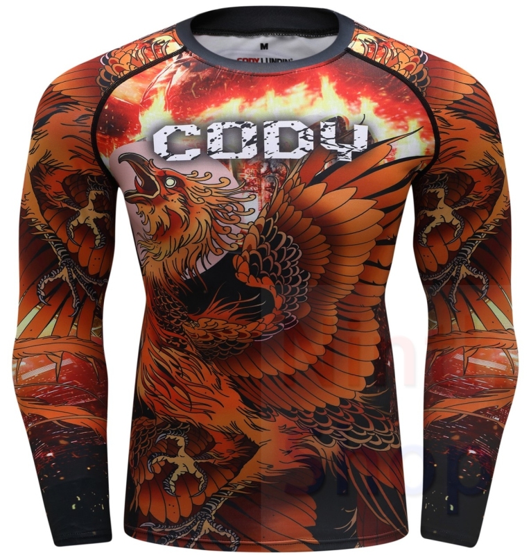 Men's Long Sleeve MMA Flame Phoenix Nirvana Sports Tights  Compression Quick-Dry Functional Long Sleeve Tee