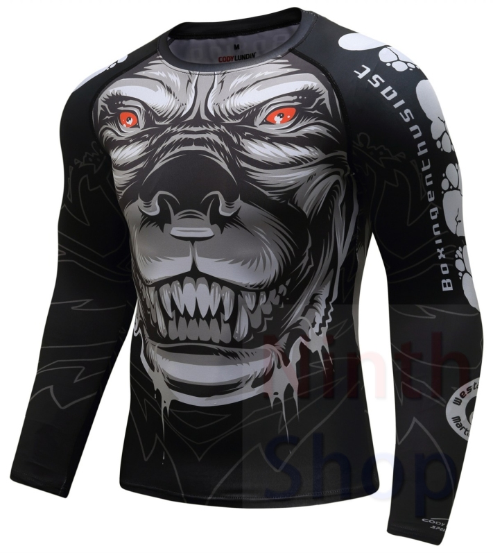 Men's Quick Dry Long Sleeve Clothes 3D Digital Printing Men's Tight Training Exercise Fitness Running Outdoor Shirt