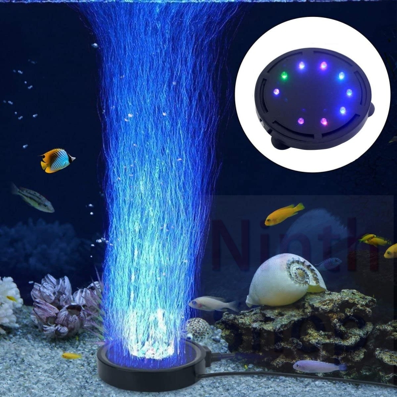 水槽ライト 水族館エアストーン 気泡ライト 水族館空気石 エアーポンプ 酸素補給 水槽装飾 気泡盤 LED水槽ライト付き多色 吸盤式 丸形
