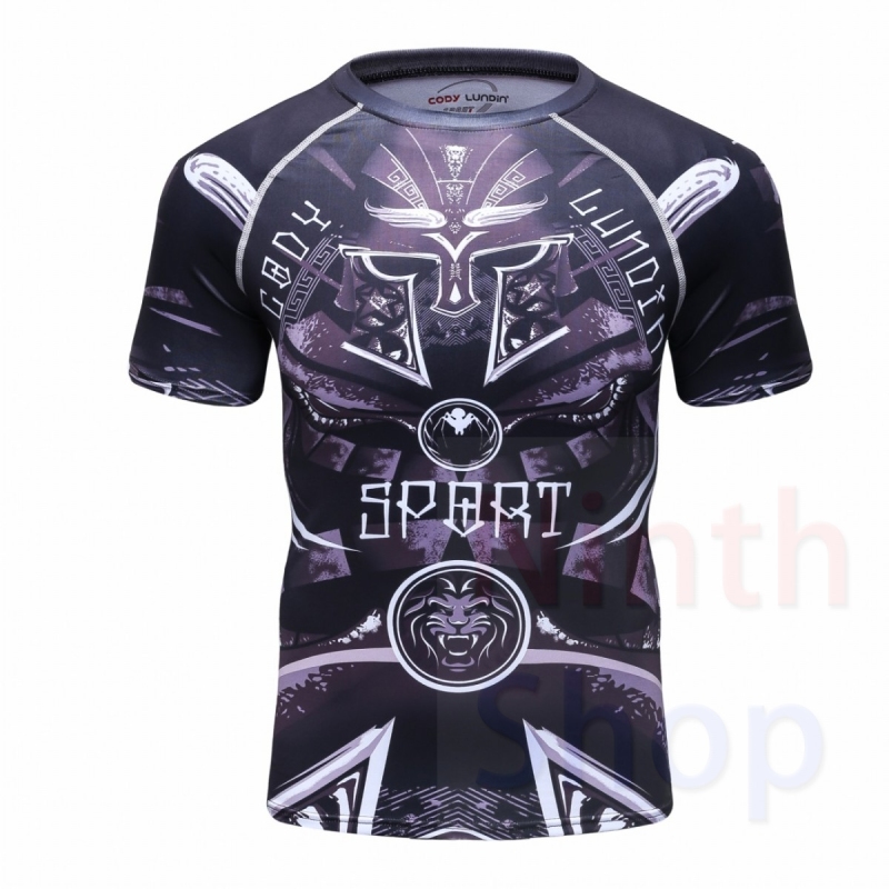 Men's Quick Dry Short Sleeve Clothes 3D Digital Printing Men's Tight Training Exercise Fitness Running Outdoor Shirt