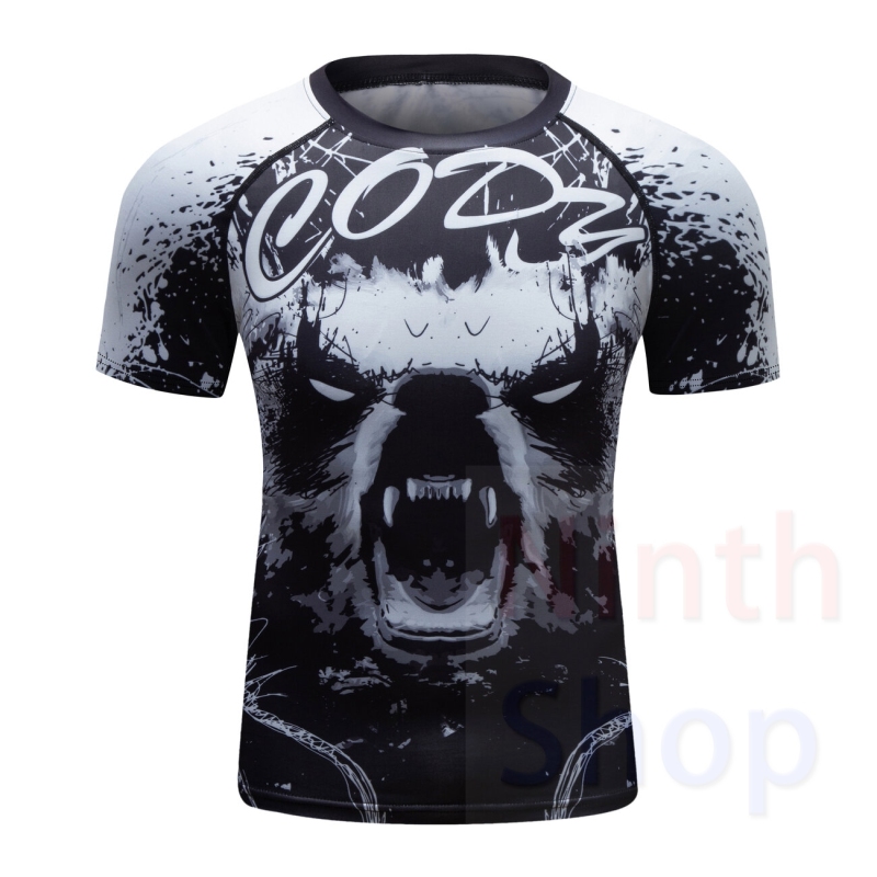 Men's Quick Dry Short Sleeve Clothes 3D Digital Printing Men's Tight Training Exercise Fitness Running Outdoor Shirt