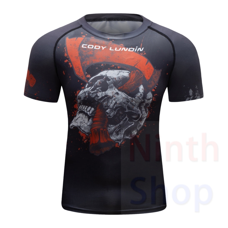 Men's Quick Dry Short Sleeve Clothes 3D Digital Printing Men's Tight Training Exercise Fitness Running Outdoor Shirt