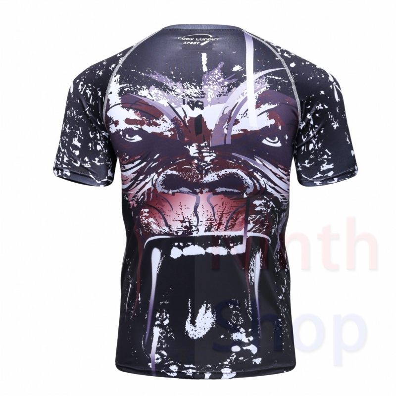 Men's Quick Dry Short Sleeve Clothes 3D Digital Printing Men's Tight Training Exercise Fitness Running Outdoor Shirt