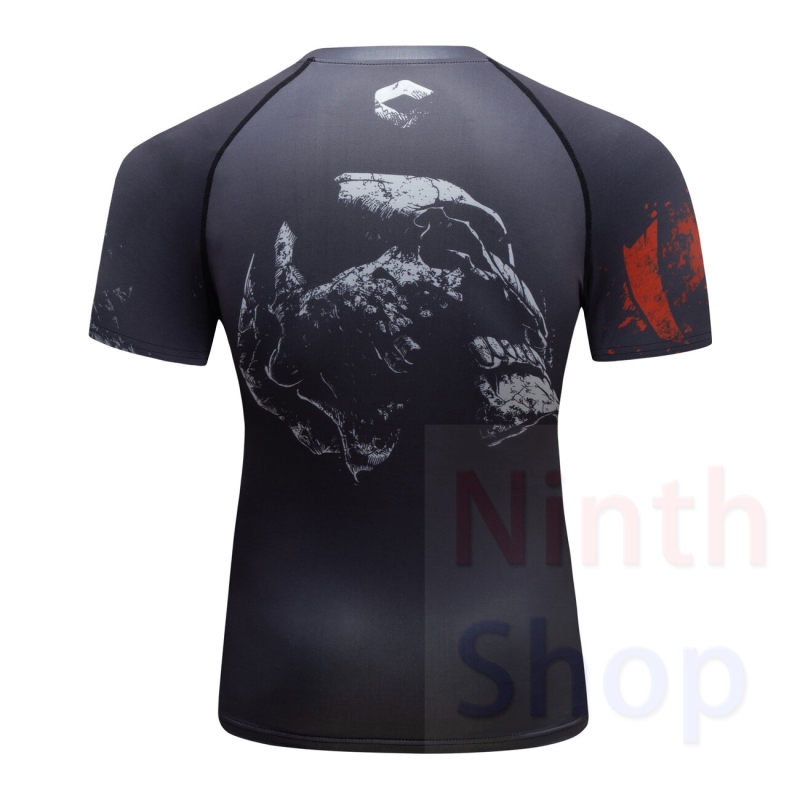 Men's Quick Dry Short Sleeve Clothes 3D Digital Printing Men's Tight Training Exercise Fitness Running Outdoor Shirt