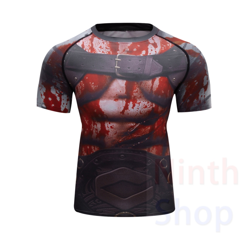 Men's Quick Dry Short Sleeve Clothes 3D Digital Printing Men's Tight Training Exercise Fitness Running Outdoor Shirt