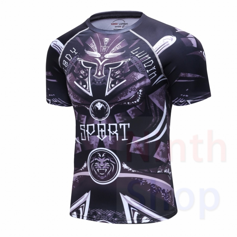 Men's Quick Dry Short Sleeve Clothes 3D Digital Printing Men's Tight Training Exercise Fitness Running Outdoor Shirt