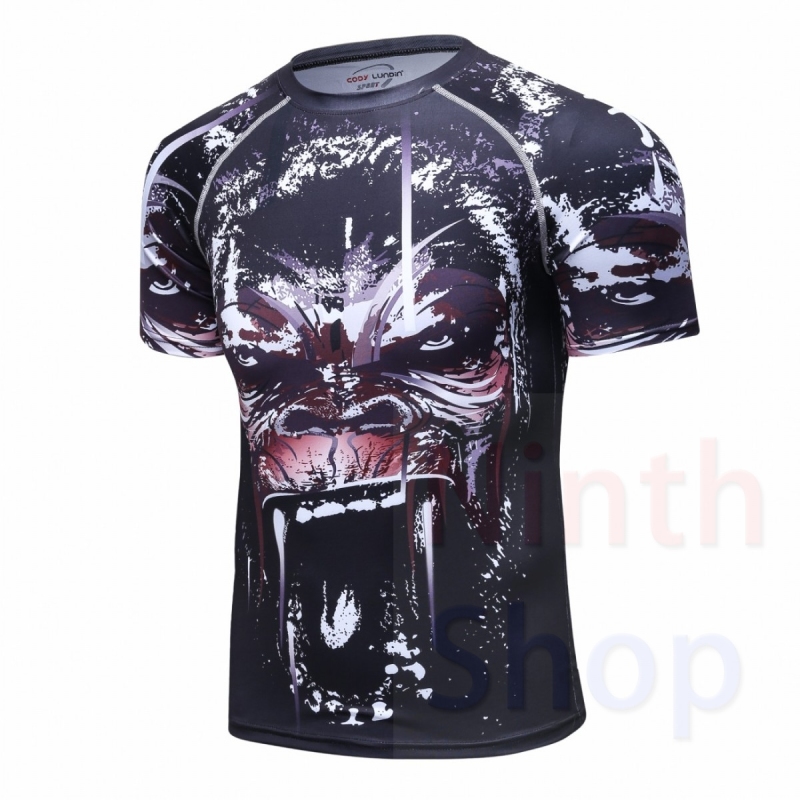 Men's Quick Dry Short Sleeve Clothes 3D Digital Printing Men's Tight Training Exercise Fitness Running Outdoor Shirt