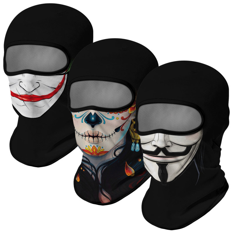 3PCS Balaclava Ski Mask Motorcycle Full Face Mask Outdoor Tactical Hood Headwear Mask Unisex for Cycling Halloween Cosplay（HT210011-048-049）