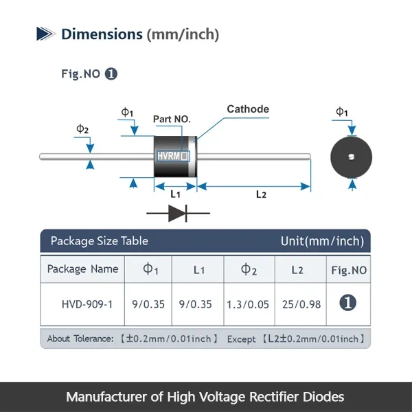 HVRM15- Low frequency high voltage diode 15KV,0.8A,50-60Hz