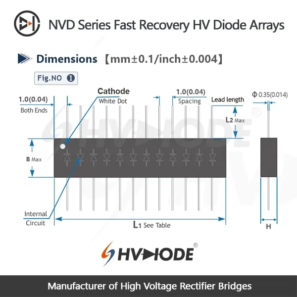 NVD-2 Fast recovery high voltage diode arrays 1.2KV 5mA 50nS