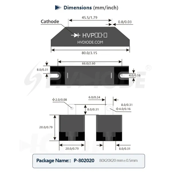 HVP8-2 Trapeziform High Voltage Rectifier Blocks 8KV 2A  50-60Hz