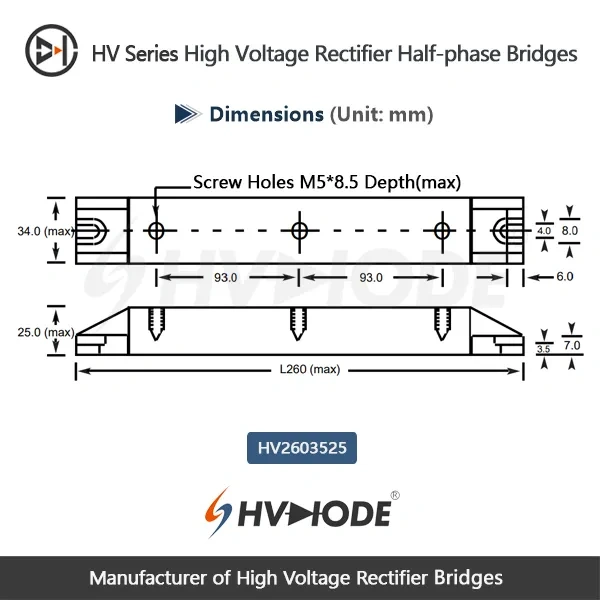 HV2024 High Voltage Rectifier Half-phase Bridges 24KV 2A  50-60Hz(Single arm)