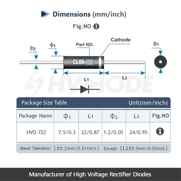 CL08-25 Fast Recovery High Voltage Diode 25KV 200mA 100nS