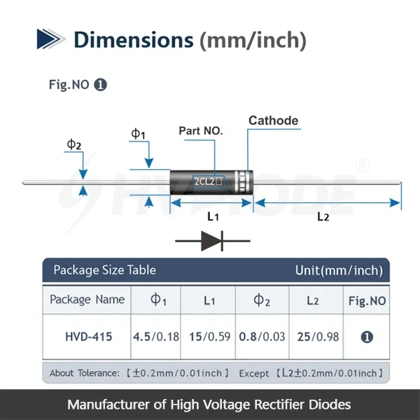 2CL2N Power Frequency HV diodes 25KV 150mA 50-60Hz