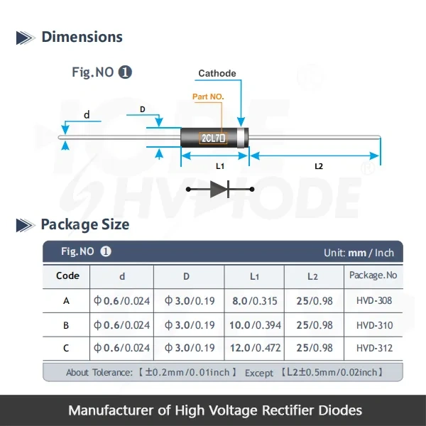 2CL76 Fast Recovery High Voltage Diode 18KV 5mA 80nS