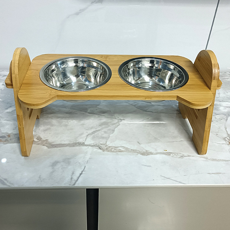 Hot Sale Stand Food Station Bamboo Adjustable Cat And Dog Bowl Double Stand Pet Feeding Bowl Holder Dog Pet Elevated Feeder Pet Bowl