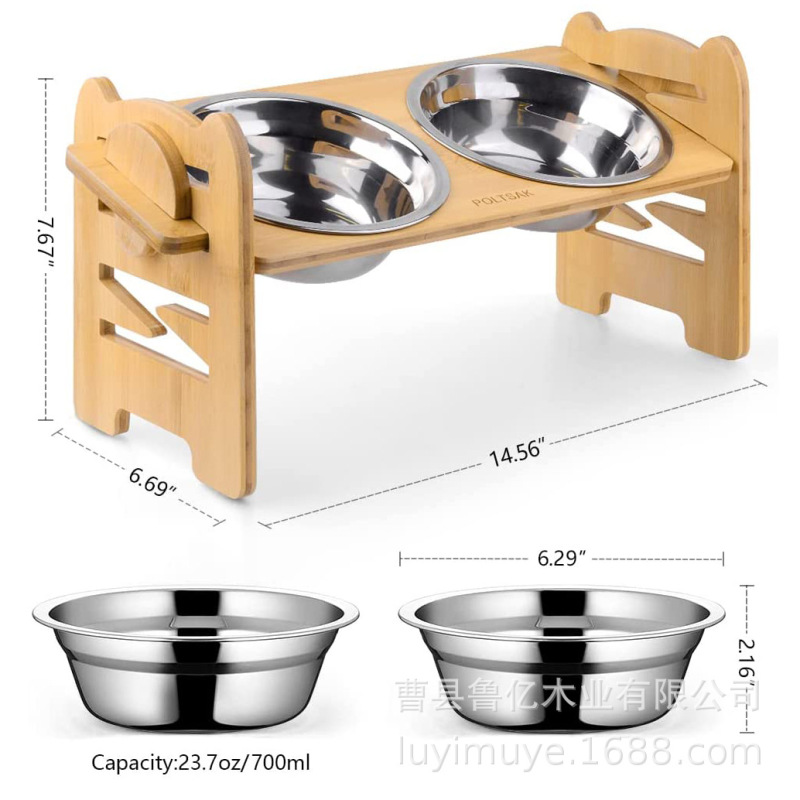 Hot Sale Stand Food Station Bamboo Adjustable Cat And Dog Bowl Double Stand Pet Feeding Bowl Holder Dog Pet Elevated Feeder Pet Bowl