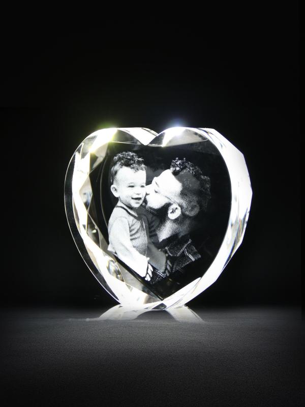 Personalized Own Photo Frame 2D Face Crystal Heart for Father's Day Gifts 3D Picture in Crystal Heart