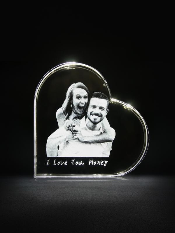 Custom Gifts for Lovers Laser Engraved Crystal Heart Personalized Photo Frame 3D Crystal Prestige